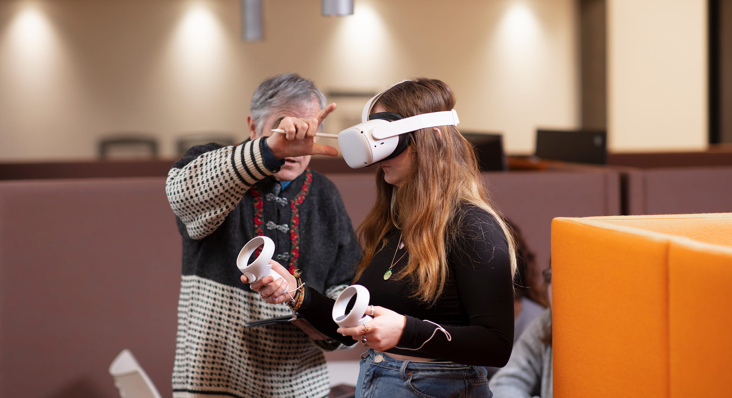 A Woman wearing a VR headset