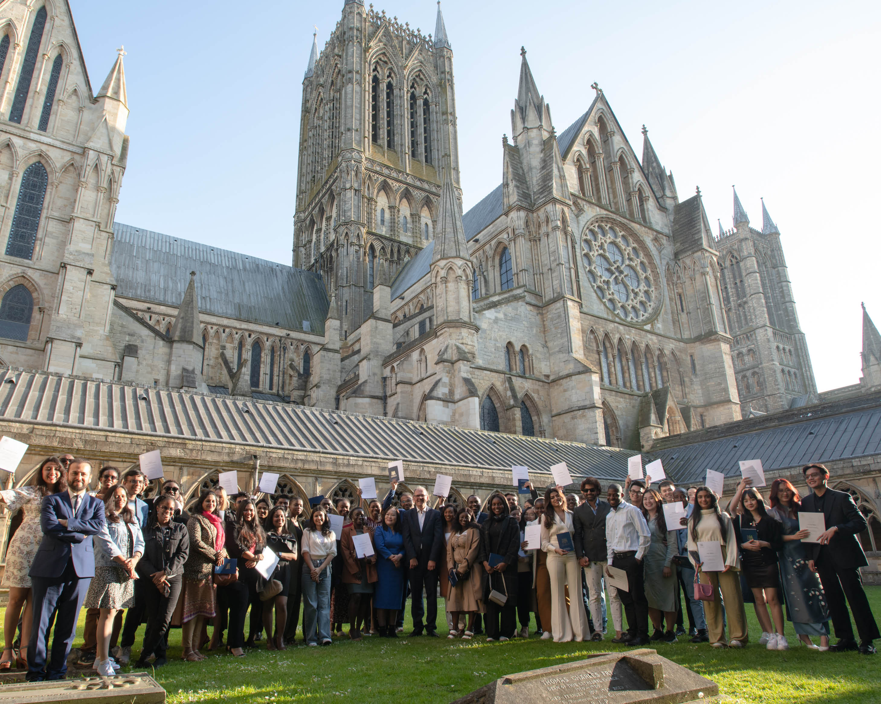 Scholarship recipients outside Lincoln Cathedral