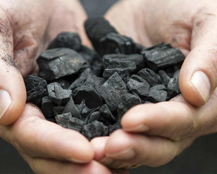 A pair of hands holding coal