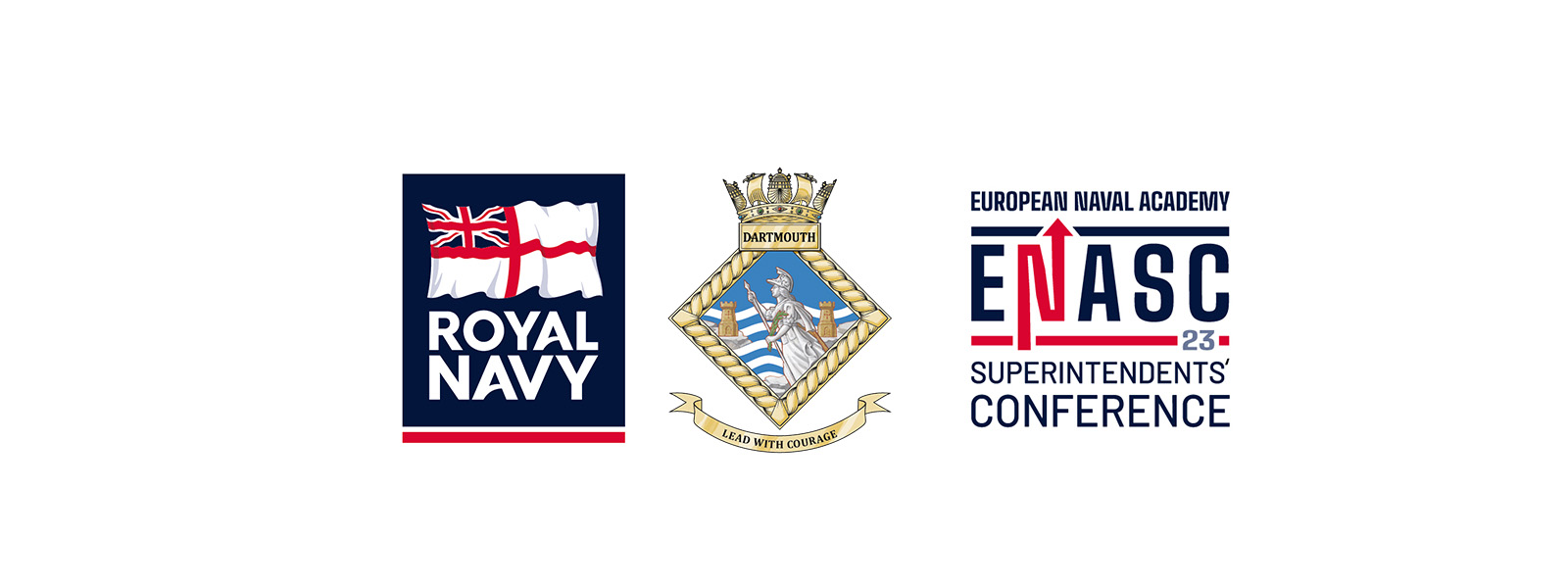 The royal navy, Dartmouth Naval College and the European Naval Academy logos